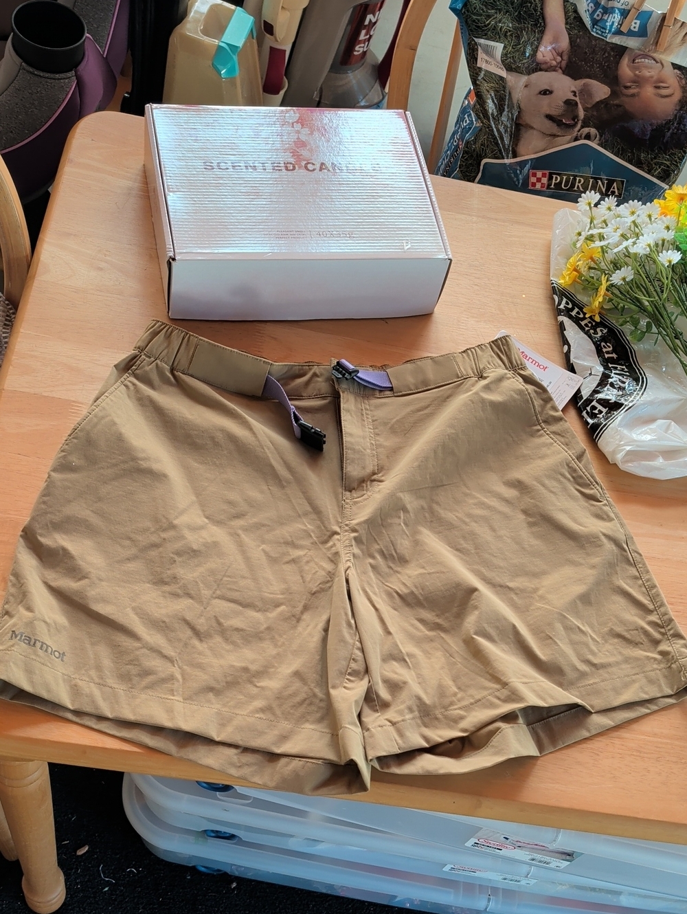 NWT Marmot Women's Khaki Performance Hiking Shorts with Integrated Belt Size 10